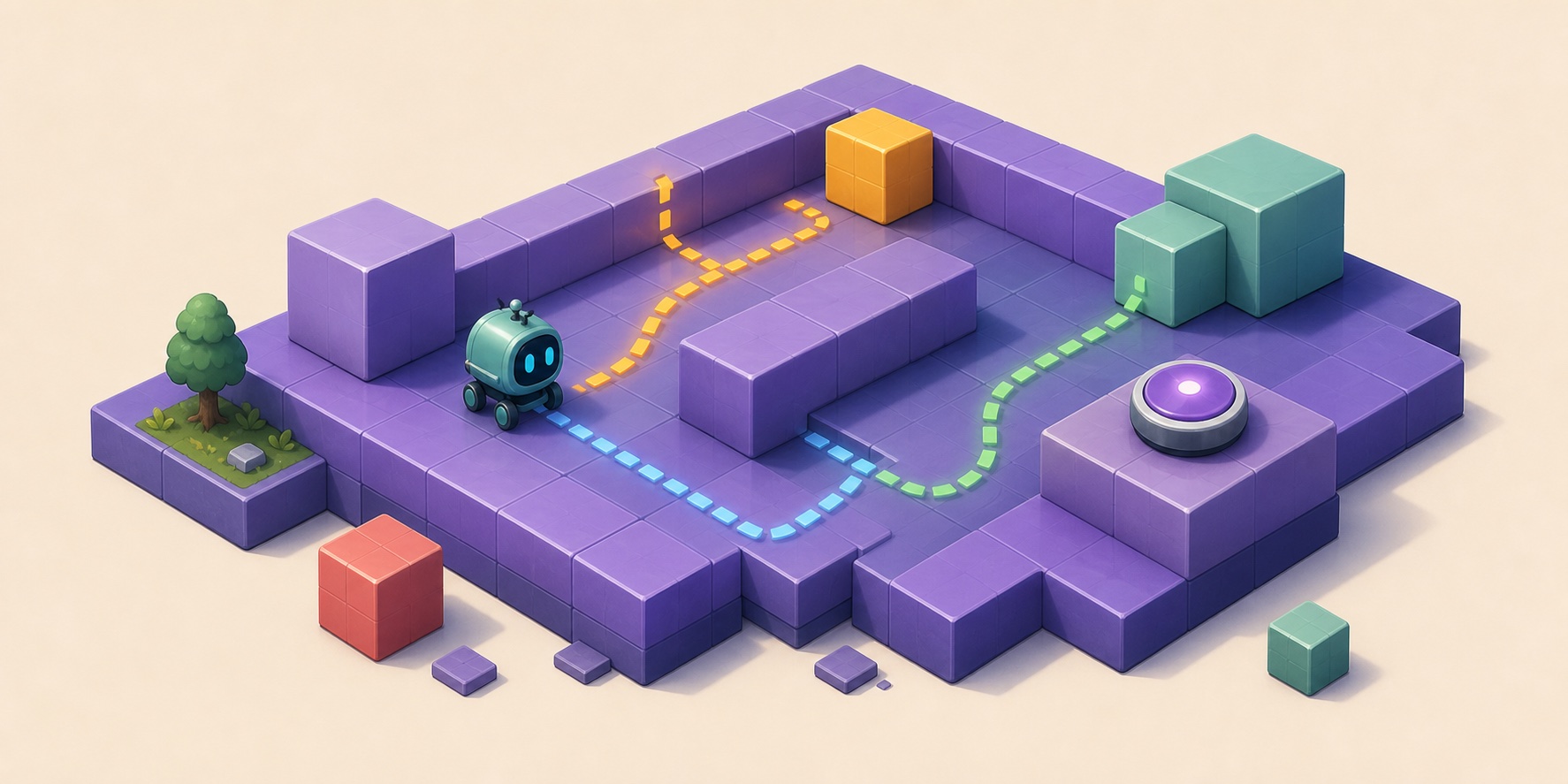 A robot inspecting an open modular maze