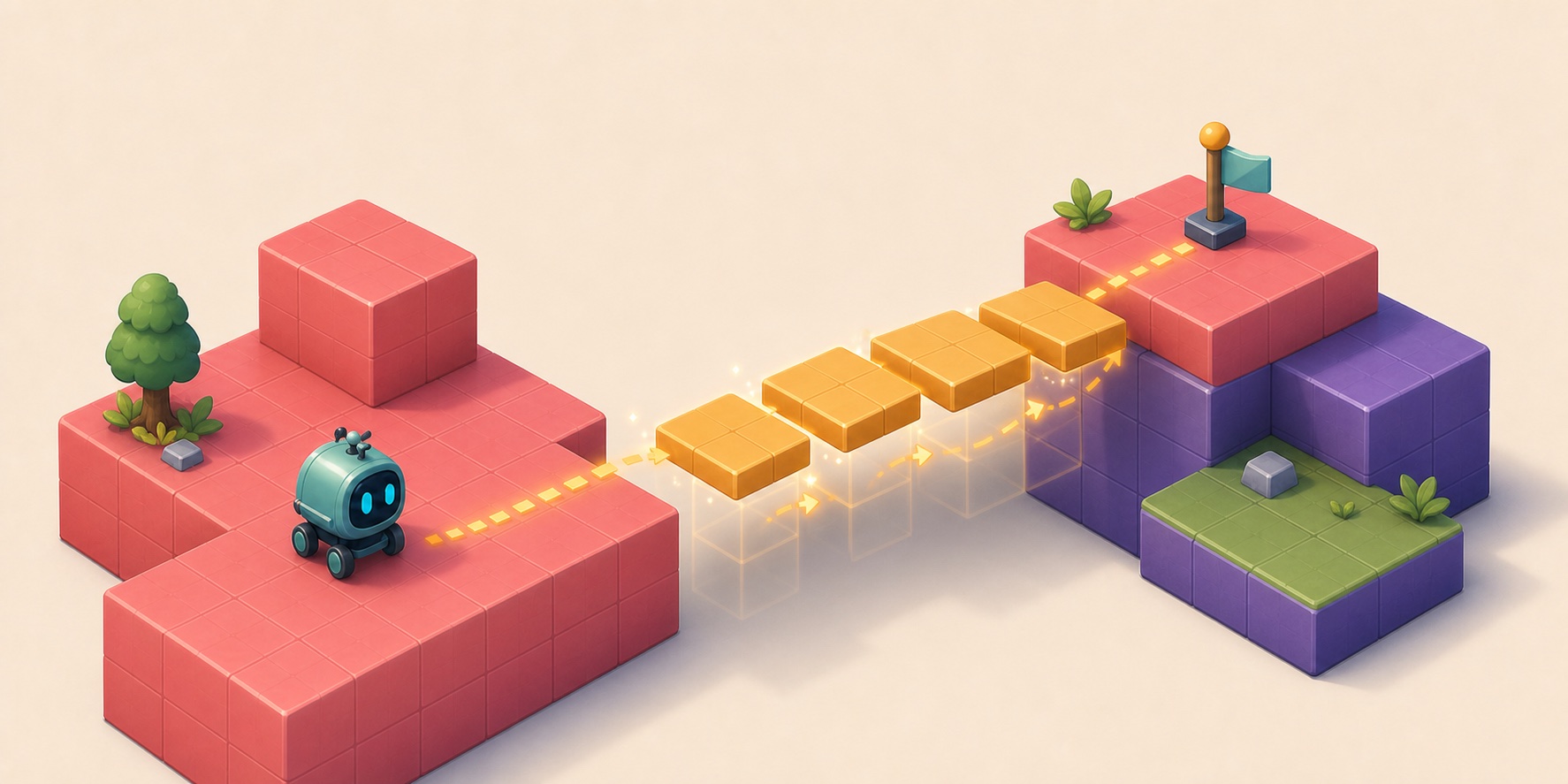 Golden bridge tiles assembling across a gap